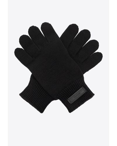 Versace Wool Ribbed-Knit Gloves - Black