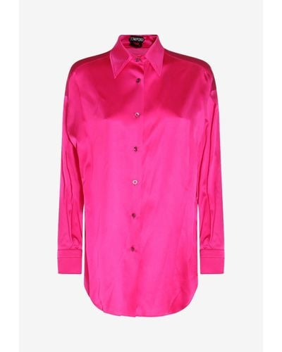 Tom Ford Long-Sleeved Silk Satin Shirt - Pink