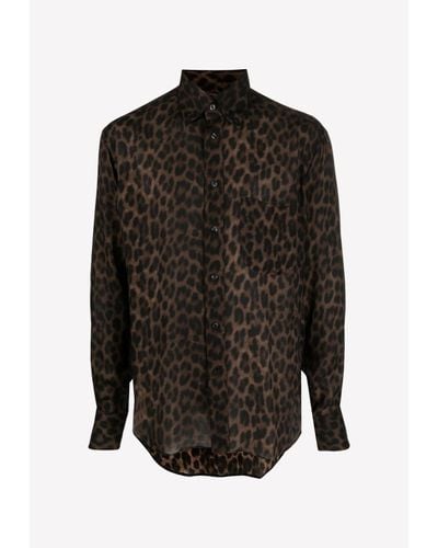 Tom Ford Leopard Print Silk Shirt - Black