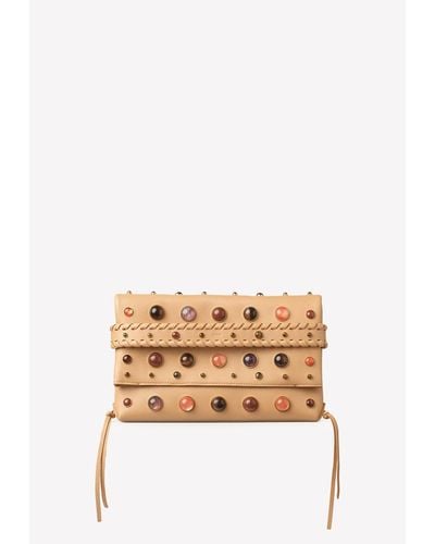 Chloé Mony Leather Clutch Bag - Natural