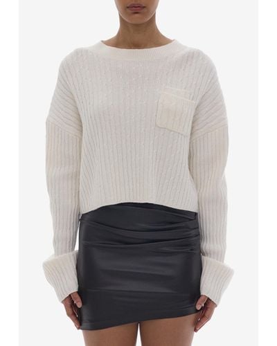 Helmut Lang Cable-Knit Cropped Sweater - Gray