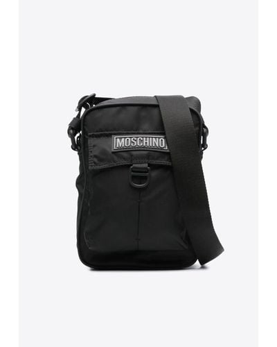 Moschino Logo Patch Messenger Bag - Black