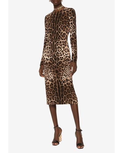 Dolce & Gabbana Leopard Print Midi Dress - Natural