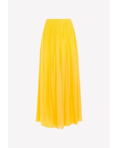 Chloé Pleated Maxi Silk Skirt - Yellow
