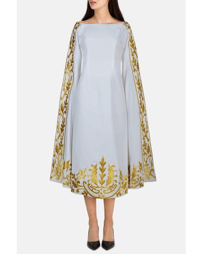 Rue15 Her Majesty Embroidered Kaftan With Flared Sleeves - Blue