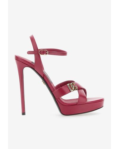 Dolce & Gabbana 130 Logo-Plaque Leather Sandals - Pink