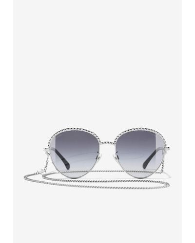Chanel Encircled Sunglasses With Chain - Blue