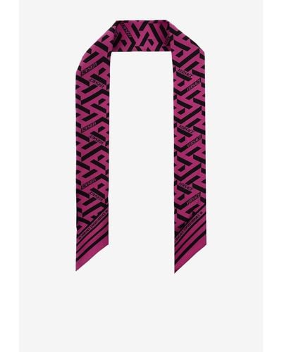 Versace Silk La Greca Scarf Tie - Purple
