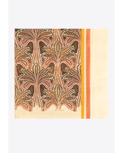 Etro Paisley Embroidered Wool Scarf - Natural