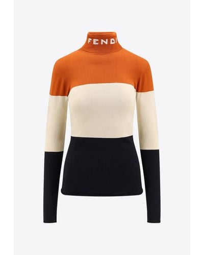 Fendi Colorblocked High-Neck Sweater - Orange