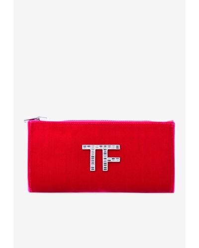 Tom Ford Tf Crystal Logo Velvet Clutch - Red