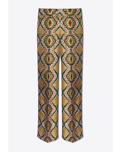 Etro Paisley Print Wide-Leg Silk Pants - Metallic