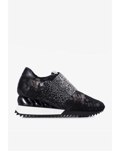 Le Silla Jackie Wave Crystal Lace Trainers - Black