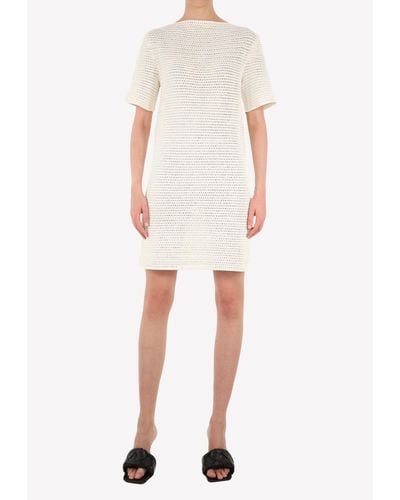 Bottega Veneta Crochet Knit Mini Dress With Triangle Cut-Out - White