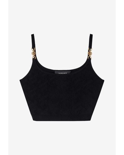 Versace Greca Knitted Cropped Top - Black