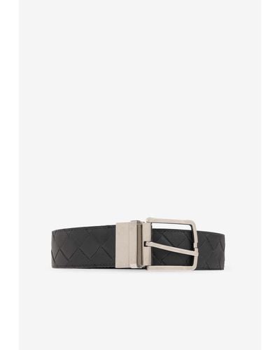 Bottega Veneta Reversible Intrecciato Leather Belt - White