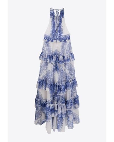 Philosophy Di Lorenzo Serafini Abstract Print Maxi Flounce Dress - Blue