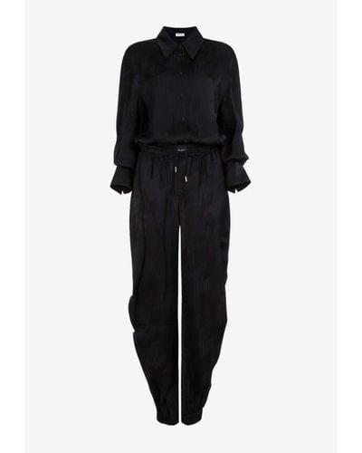 The Attico Long-Sleeved Satin Overall - Black