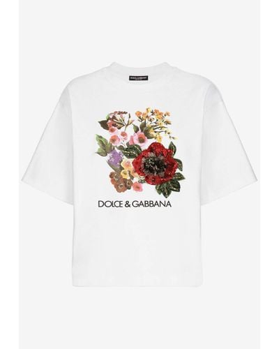 Dolce & Gabbana Floral Embroidery Crewneck T-Shirt - White