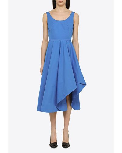 Alexander McQueen Asymmetrical Flared Midi Dress - Blue