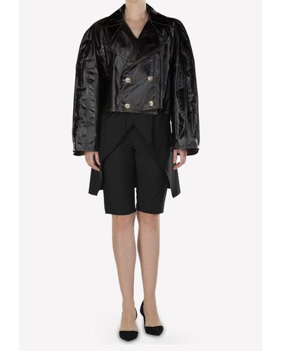 VICTORIA / TOMAS Cotton Double-breasted Cropped Boxy Jacket - Black