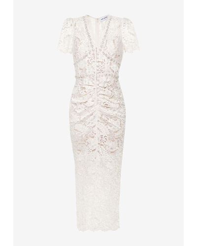 Self-Portrait Cord Lace Embellished Midi Dress - White