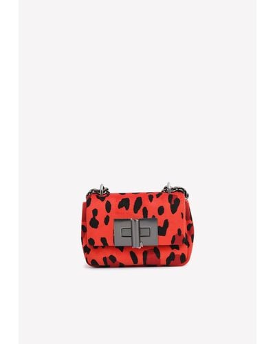Tom Ford Mini Natalia Leopard Print Velvet Shoulder Bag - Red