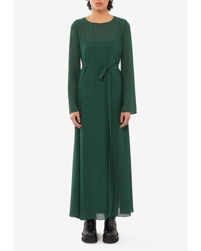 Chloé Long-Sleeved Silk Maxi Dress - Green