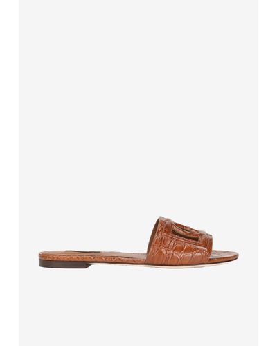 Dolce & Gabbana Dg Millenials Fianchi Coco Crocodile Leather Slides - Brown