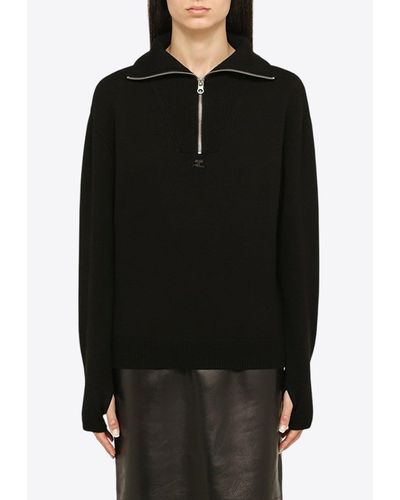 Courreges Half Zip-up Wool Sweater - Black