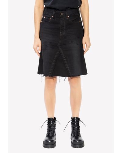 Balenciaga Knee-Length Denim Skirt - Black