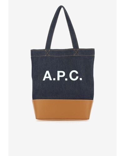 A.P.C. Axelle Denim And Leather Logo Tote Bag - Blue