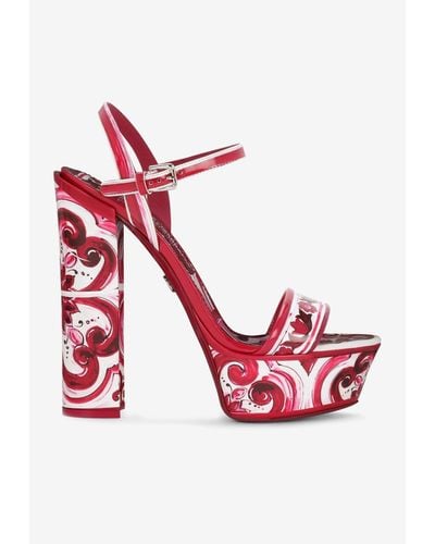 Dolce & Gabbana Keira 105 Majolica Print Platform Sandals - Red