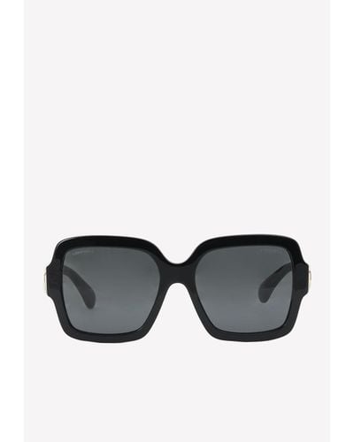 Chanel Oversized Square-shaped Sunglasses With Charms - Grey