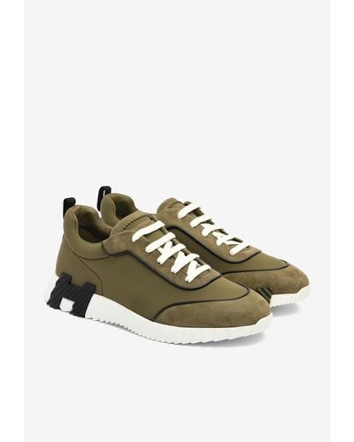 Hermès Bouncing Sneakers In Suede And Nappa Leather - Green