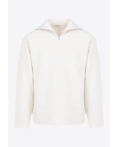 AURALEE Wool Knitted Half-Zip Sweater - White