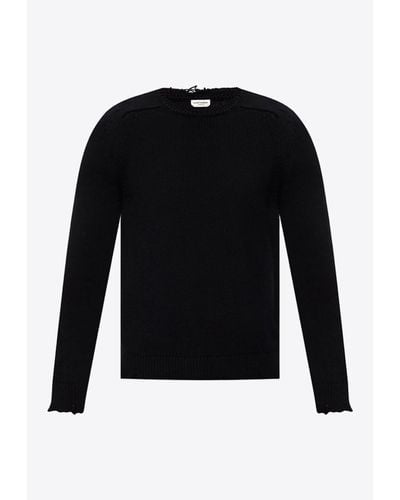 Saint Laurent Distressed Knitted Sweater - Black