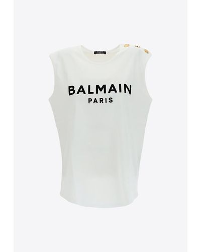 Balmain Logo Print Sleeveless T-Shirt - White