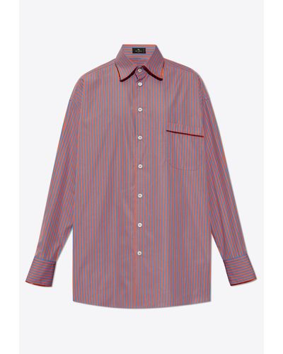 Etro Striped Oversized Button-Up Shirt - Purple