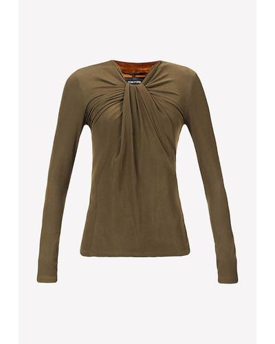 Tom Ford Draped Long-Sleeved Top - Green