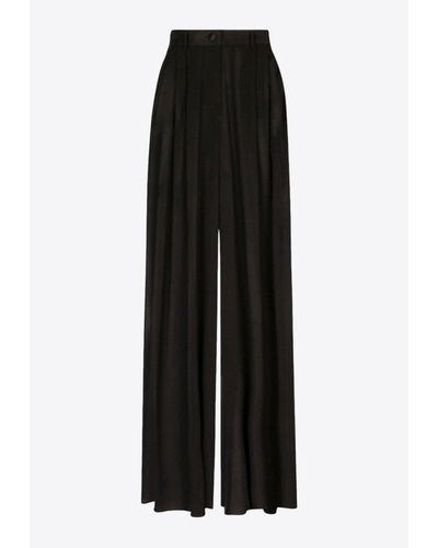 Dolce & Gabbana Semi Sheer Wide-Leg Silk Trousers - Black