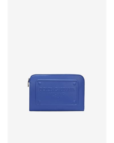 Dolce & Gabbana Logo-Embossed Leather Pouch - Blue