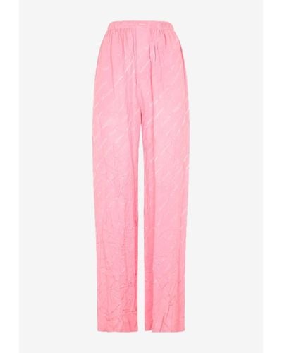 Balenciaga All-Over Logo Wide-Leg Pants - Pink