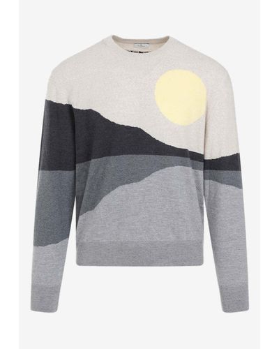 Etro Graphic Jacquard Wool Sweater - Gray