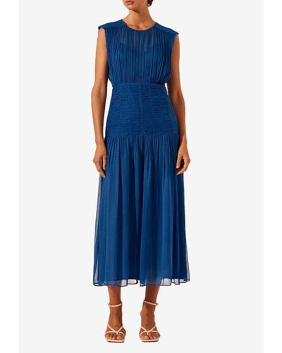 Shona Joy Maya Ruched Sleeveless Midi Dress - Blue