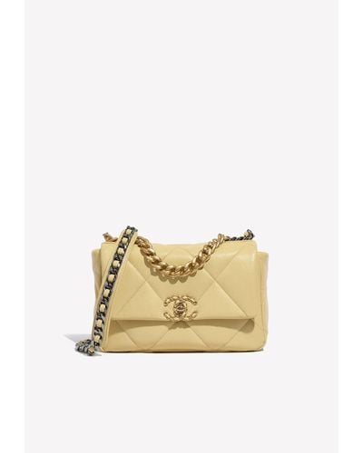 Chanel 19 Flap Bag In Pastel Yellow Lambskin With Gold Hardware - Natural