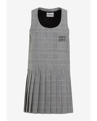 Miu Miu Prince-Of-Wales Checked Mini Dress - Grey