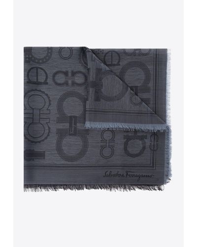 Ferragamo Gancini Pattern Knit Scarf - Grey