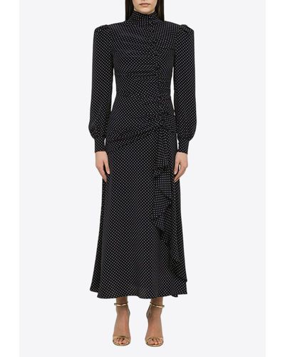 Alessandra Rich Polka Dots Midi Silk Dress - Black
