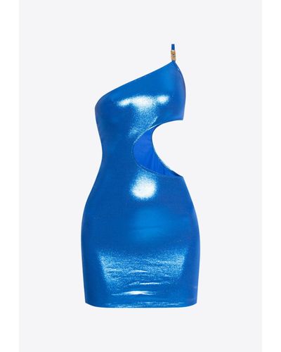 Moschino Lamé Cut-Out Mini Beach Dress - Blue